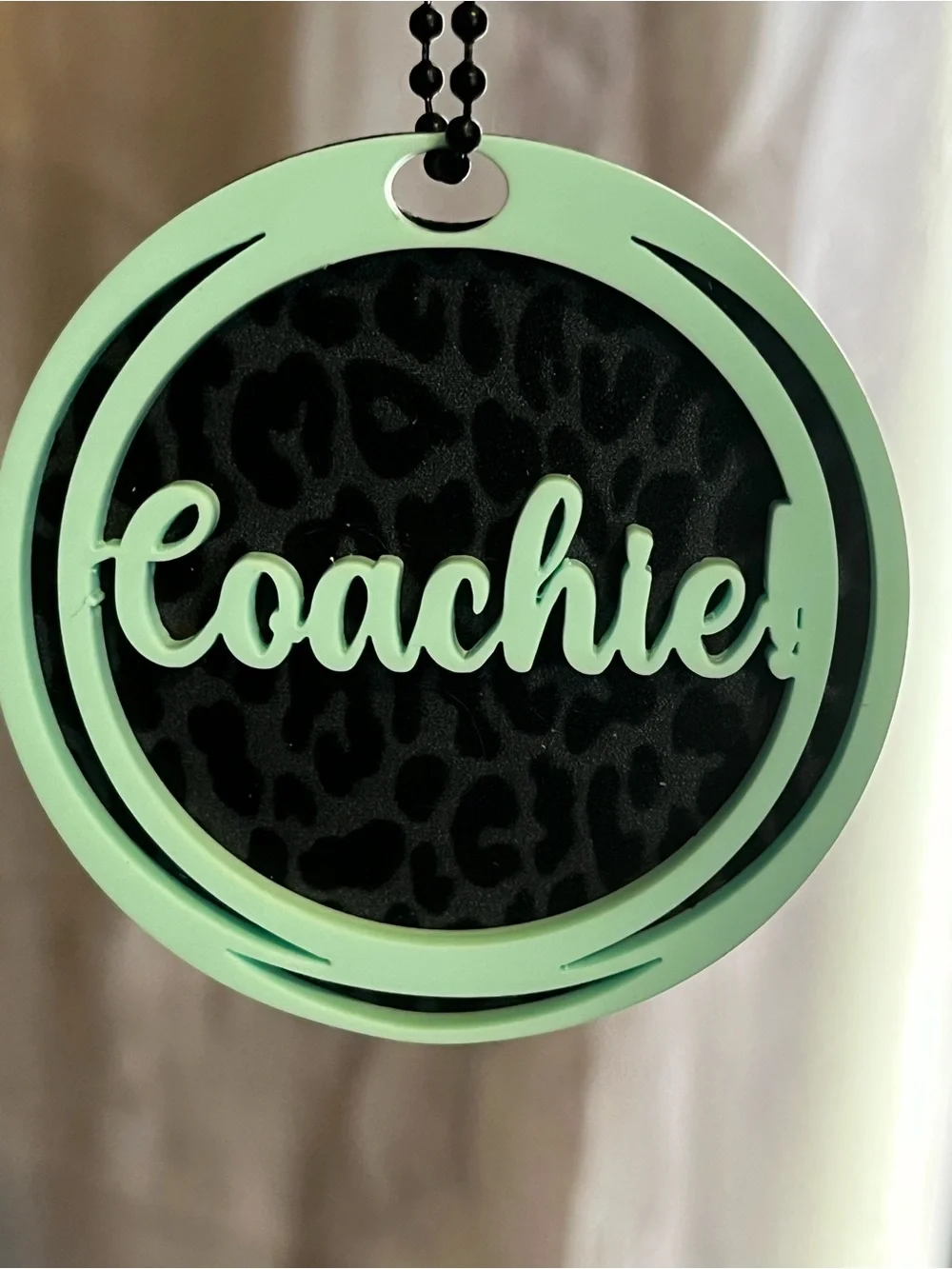 Custom Charm in Mint Green on Black Leopard